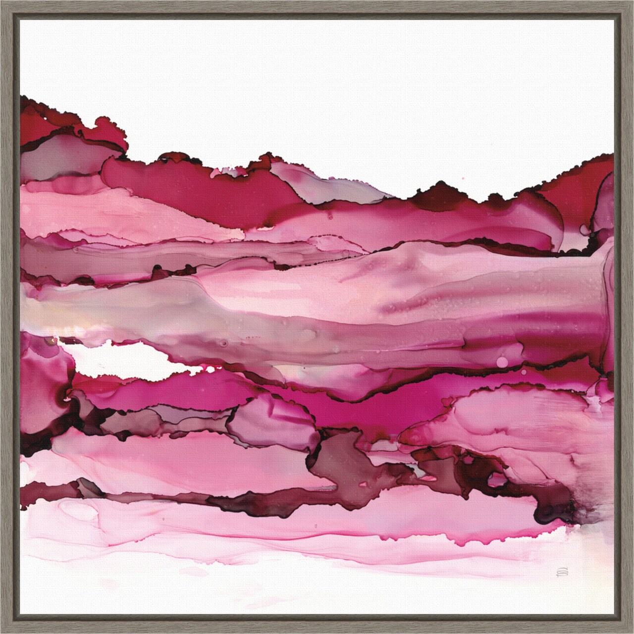 Pink Mountain Landscape II by Chris Paschke 16-in. W x 16-in. H. Canvas Wall Art Print Framed in Grey